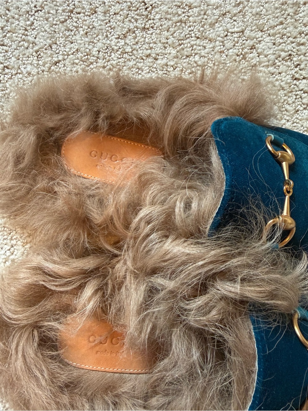 Gucci princetown blue velvet fur loafers mules shoe size 38 - Picture 4 of 4